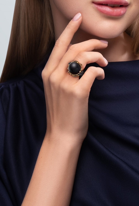 Кольцо ДР211302и01 с чёрными бриллиантами